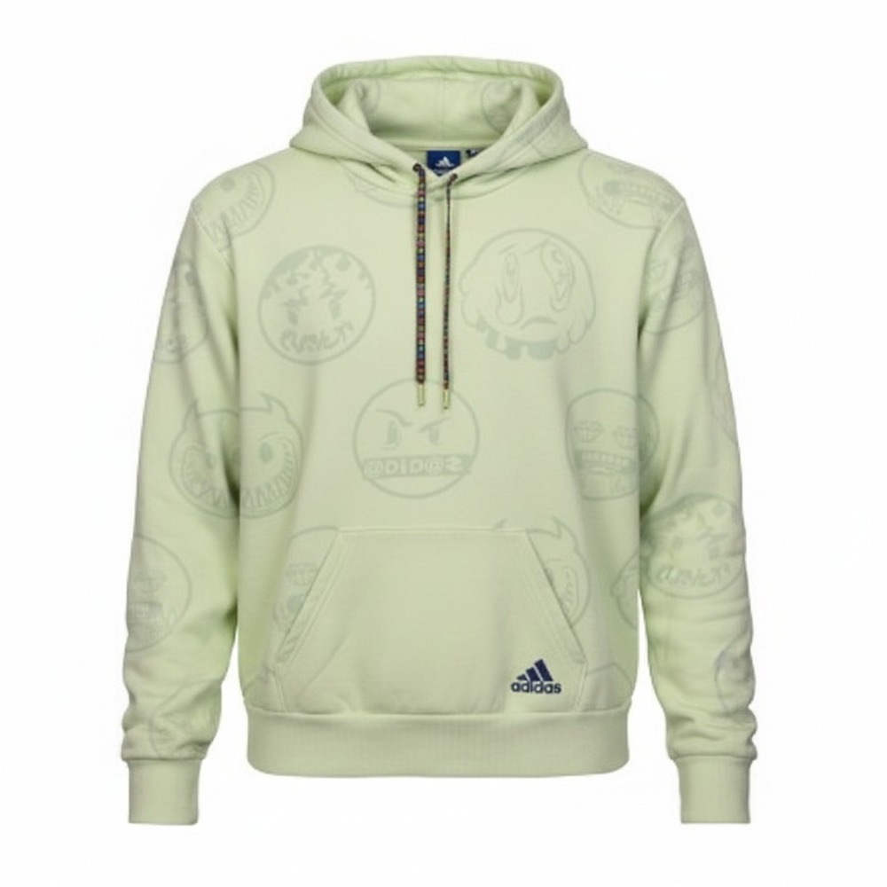 Adidas Mens Emoji All Over Print Hoodie Lime Green Small Pullover Sweatshirt